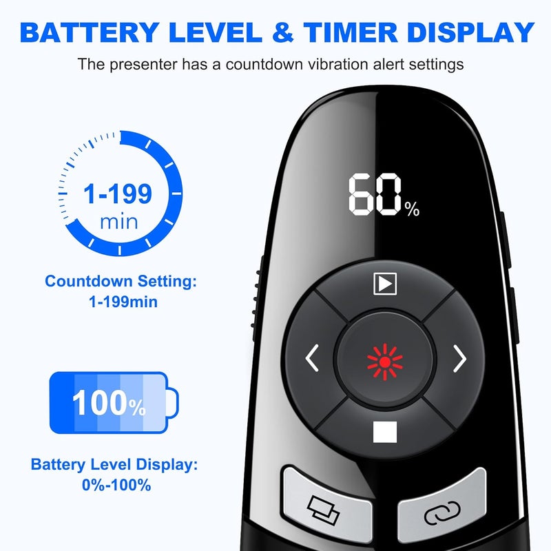 HEYLACOOLX [Timer LCD Display] Rechargeable Presentation Clicker Wireless Presenter Remote w Laser Pointer Long Range Power Point Clicker Slide Clicker for Office Classroom Teacher - Image 5
